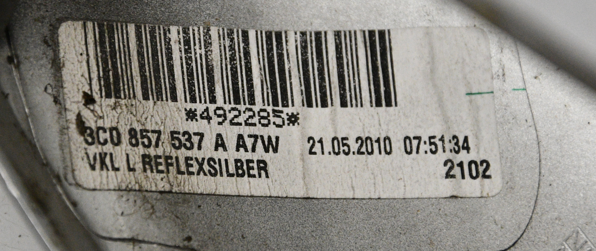 Spiegelkappe Außenspiegel Links 3C0857537A LA7W Reflexsilber Original VW 